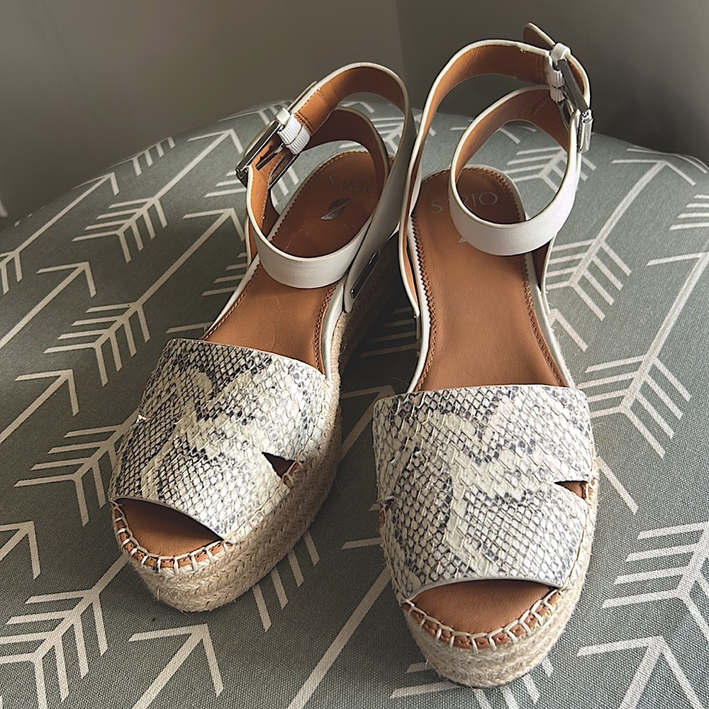 SARTO By Franco Sarto Snakeskin and White Espadrille Sandals
